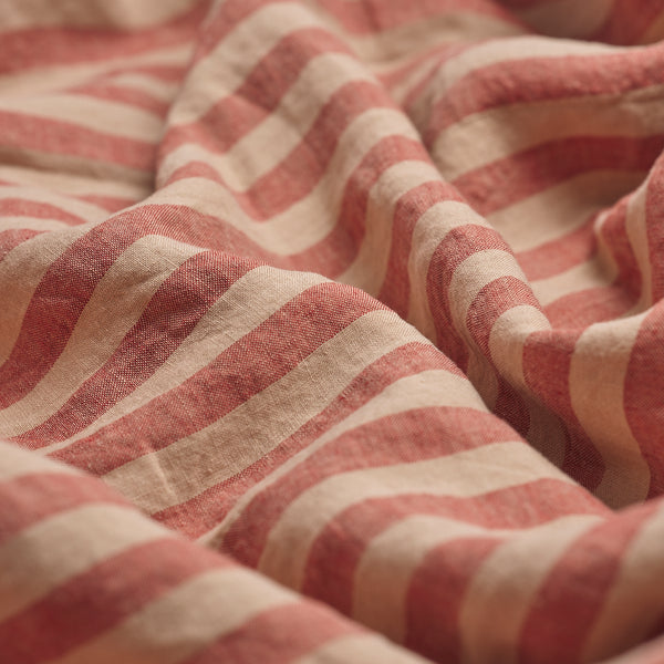 Sandstone Red Stripe Linen Flat Sheet Detail