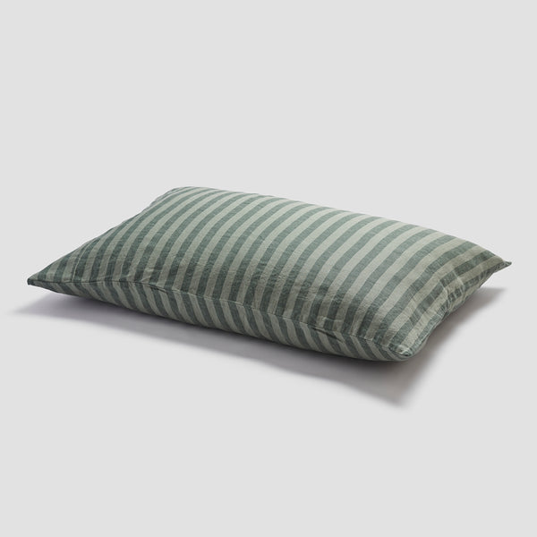Pine Green Stripe Linen Pillowcases (Pair)