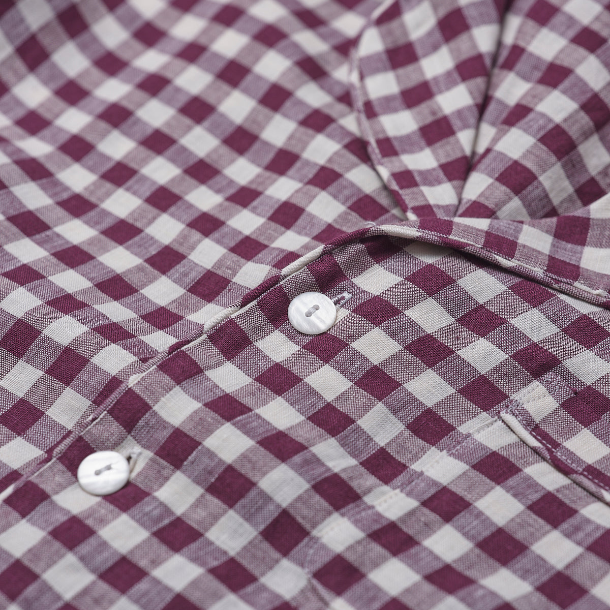 Men's Berry Gingham Pajama Shirt Button Detail