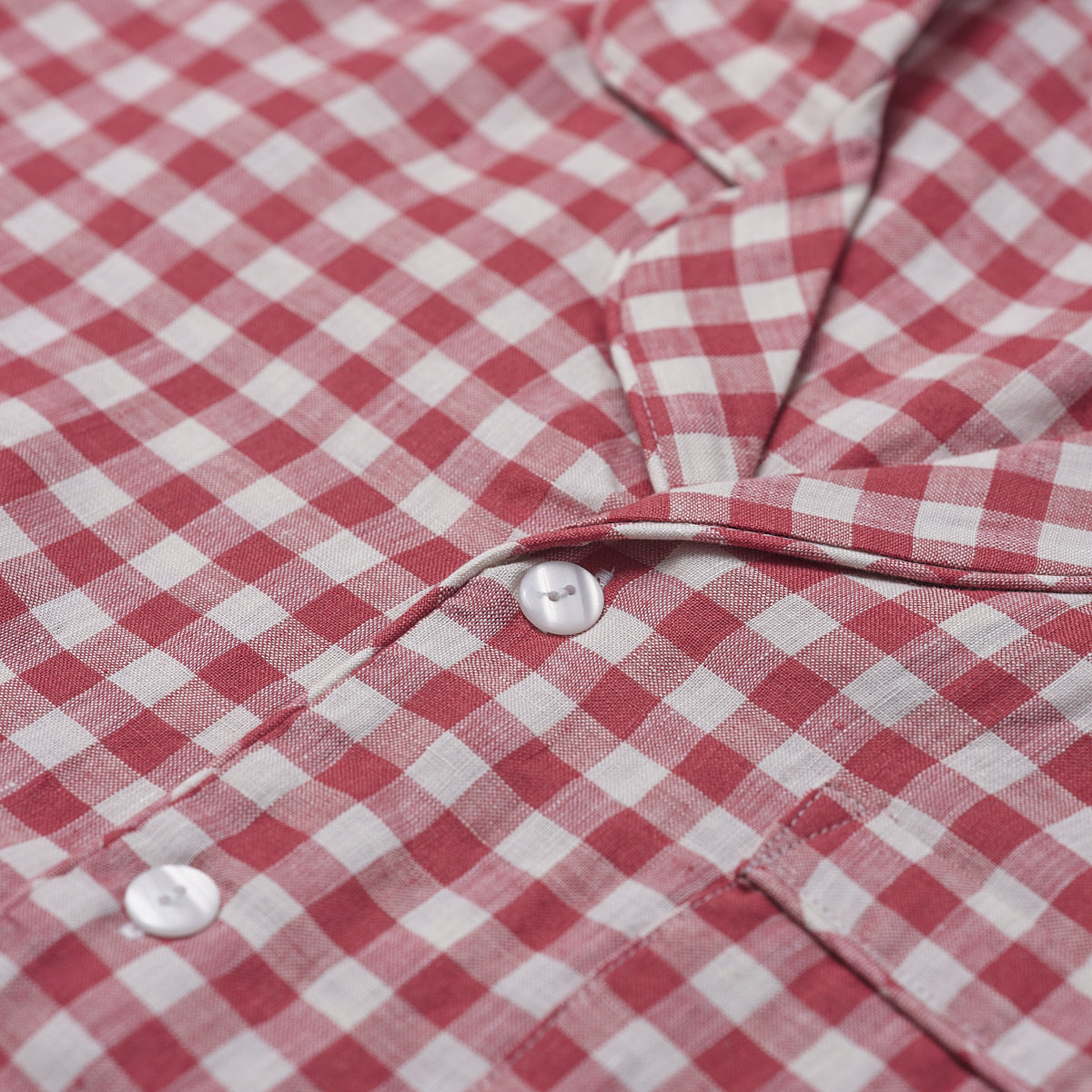 Men's Mineral Red Gingham Pajama Shirt Button Detail