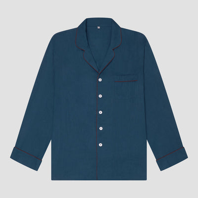 Marine Blue Linen Tencel Men's Pajama Shirt