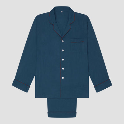 Men's Marine Blue Linen Pajama Set