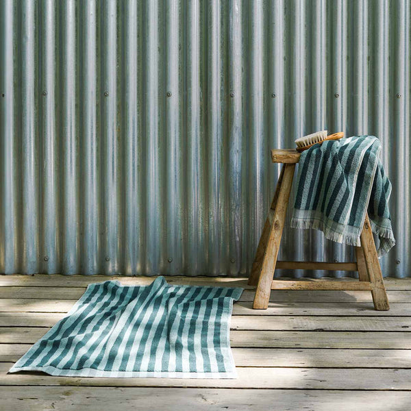 Pine Green Stripe Cotton Bath Mat