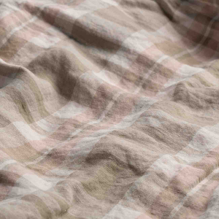 Taupe Plaid 100% Linen Sheet Set