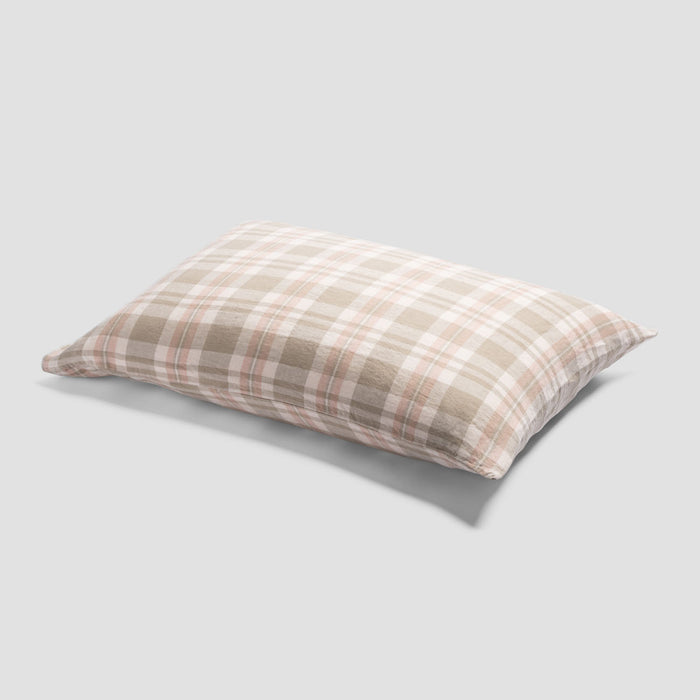 Taupe Plaid 100% Linen Sheet Set