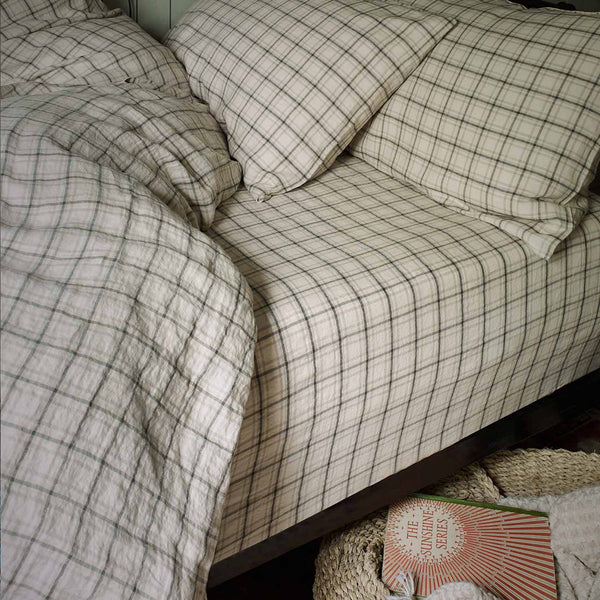 Natural Plaid Linen Sheet Set