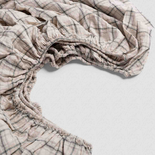 Natural Plaid Linen Sheet Set