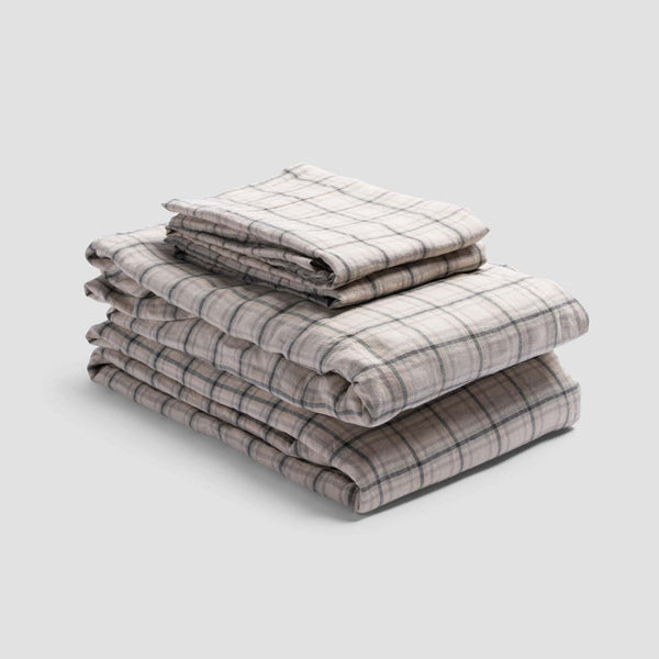 Natural Plaid Linen Sheet Set