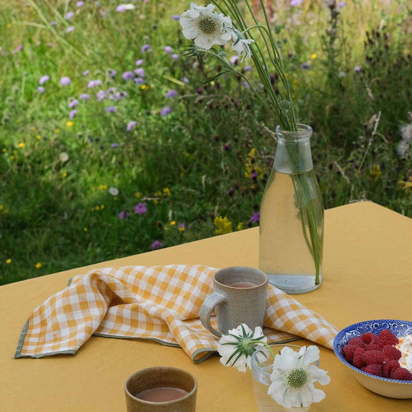 Honey Gingham Linen Napkin and Honey Linen Tablecloth