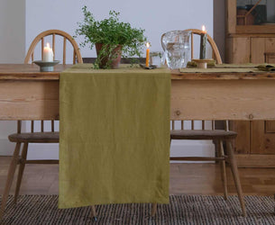 Botanical Green Linen Table Runner