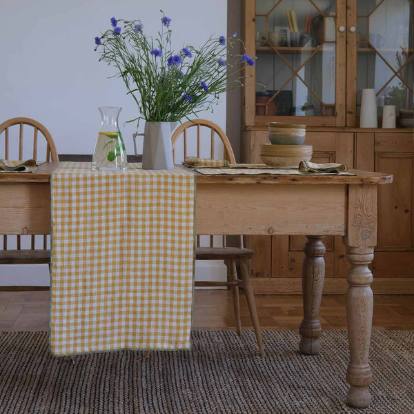 Honey Gingham Linen Runner, Placemats and Napkins