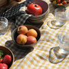 Honey Gingham Linen Tablecloth and Botanical Green Gingham Linen Napkins