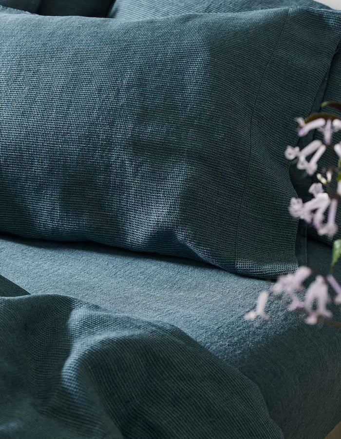 Teal Chambray Linen Fitted Sheet