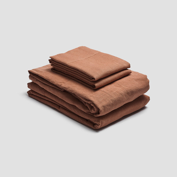 Toffee Waffle Chambray Linen Sheet Set