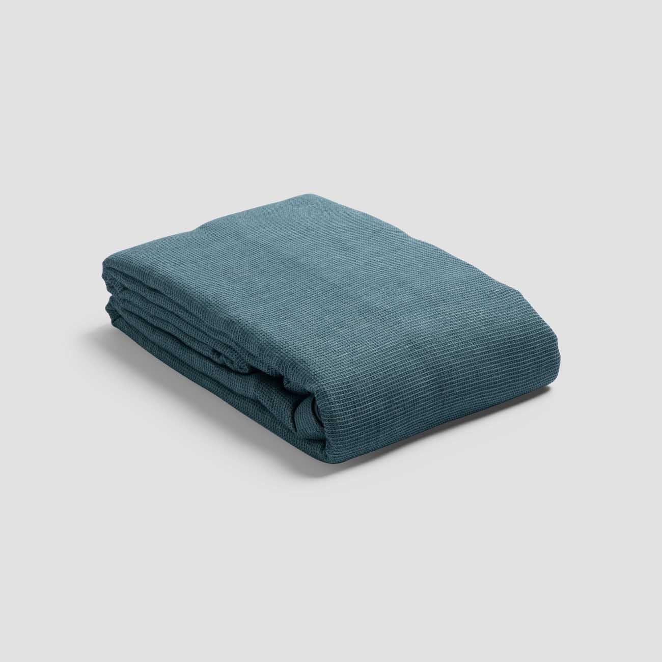 Teal Waffle Chambray Linen Duvet Cover | Piglet in Bed US