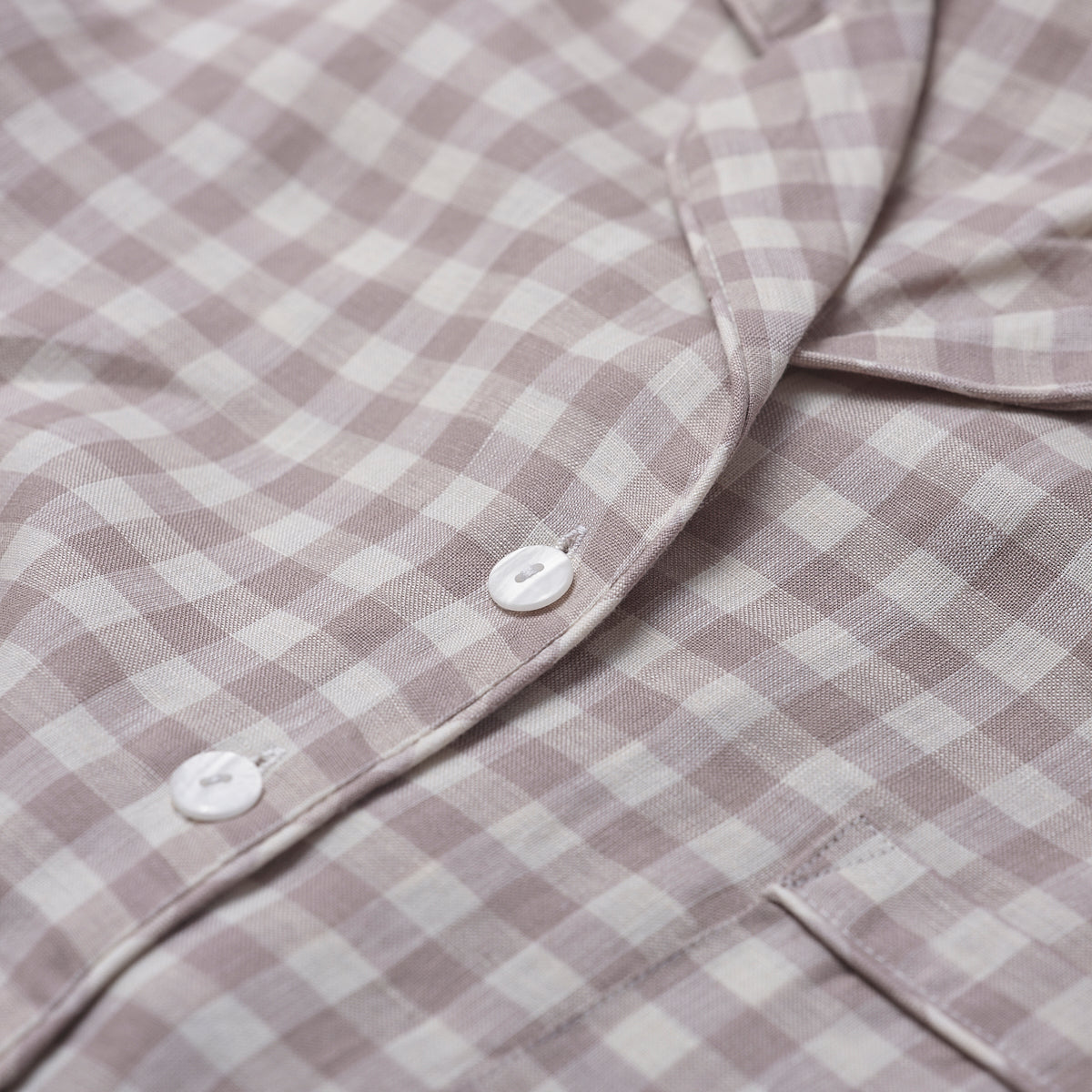 Mushroom Gingham Pajama Shirt Button Detail