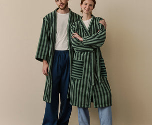 Pine Green Pembroke Stripe Cotton Robe