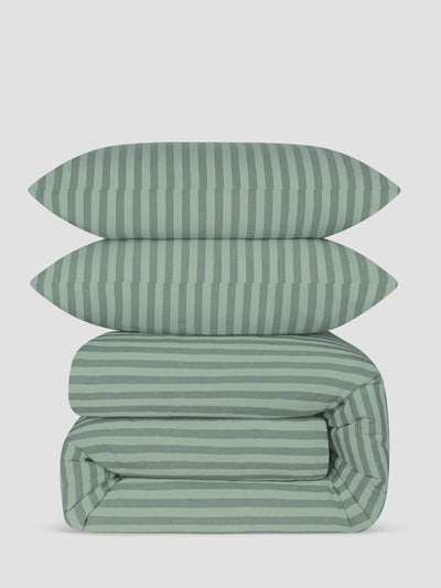 Pine Green Pembroke Stripe Cotton Duvet Set - alternate image