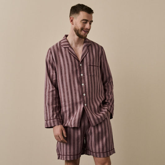 Cotton Pajamas for Men Sleepwear Striped Pjs Set Warm Loungewear Nightwear