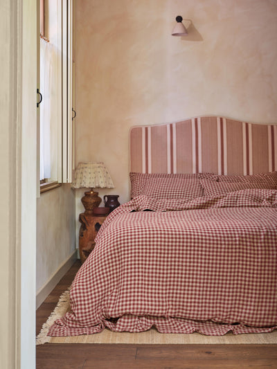 Rhubarb Gingham Linen Blend Duvet Cover