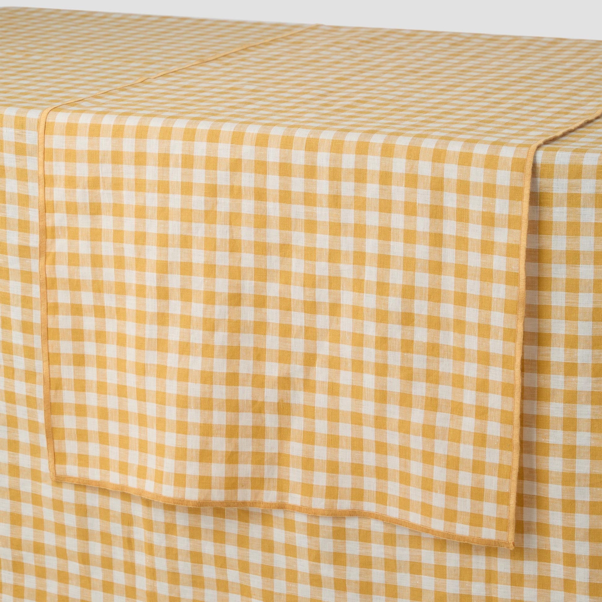 Honey Gingham 100% Linen Table Runner