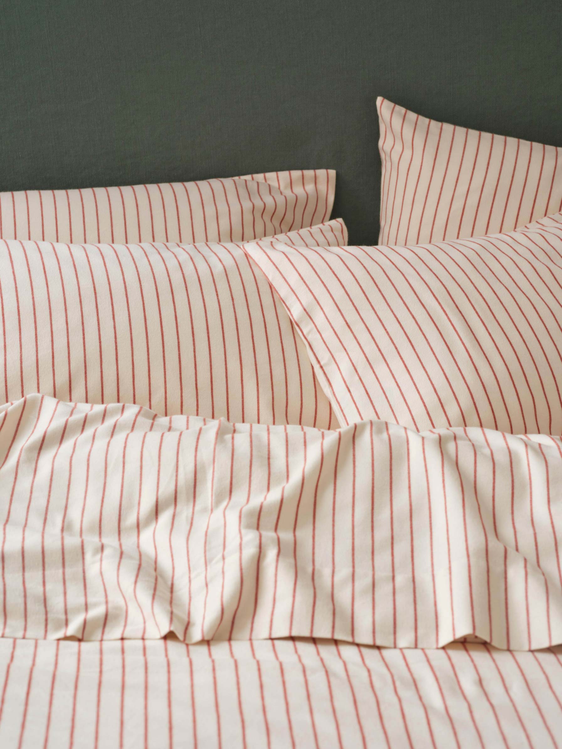 Red Clayton Stripe Flannel Cotton Pillowcases (Pair)