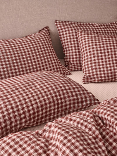 Rhubarb Heritage Gingham 100% Linen Pillowcases (Pair)