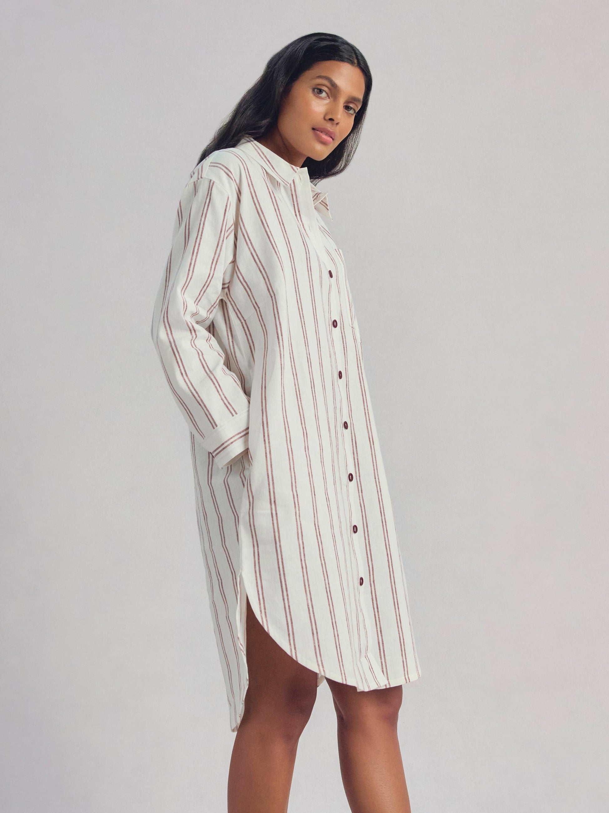Rhubarb Kemptown Stripe Linen Blend Nightshirt