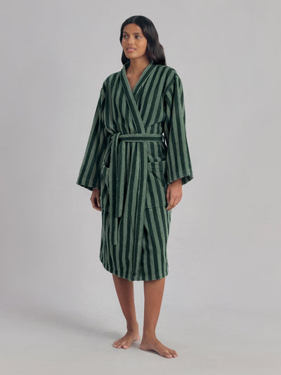 Pine Green Pembroke Stripe Cotton Robe