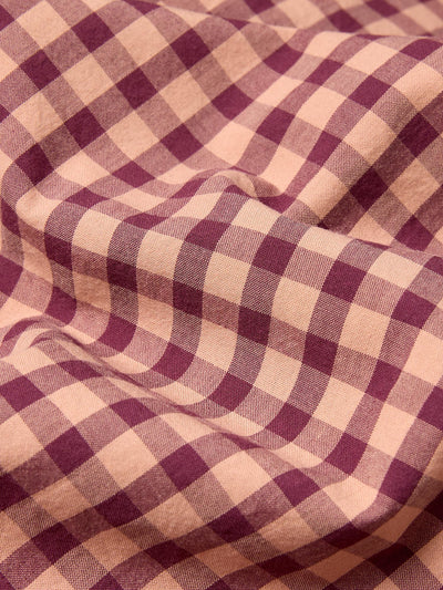 Fig & Blush Pink Gingham Washed Cotton Percale Pillowcases (Pair)