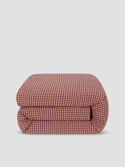 Fig & Blush Pink Gingham Washed Cotton Percale Duvet Cover