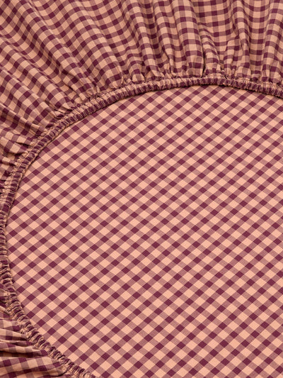 Fig & Blush Pink Gingham Washed Cotton Percale Fitted Sheet - alternate image
