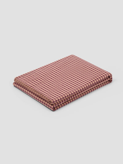 Fig & Blush Pink Gingham Washed Cotton Percale Flat Sheet - alternate image