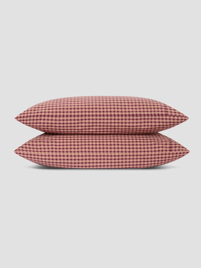 Fig & Blush Pink Gingham Washed Cotton Percale Pillowcases (Pair) - alternate image