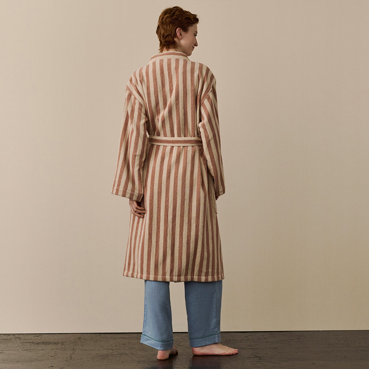 Sand Shell Pembroke Stripe Cotton Robe | Piglet in Bed US