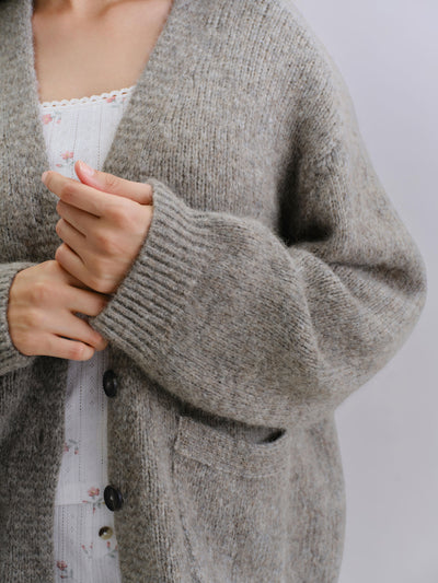 Soft Grey Cozy V-Neck Cardigan - alternate image