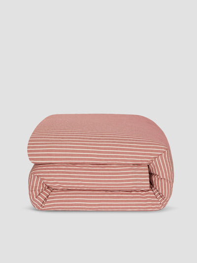 Auburn Red Textured Stripe Cotton Duvet Cover
