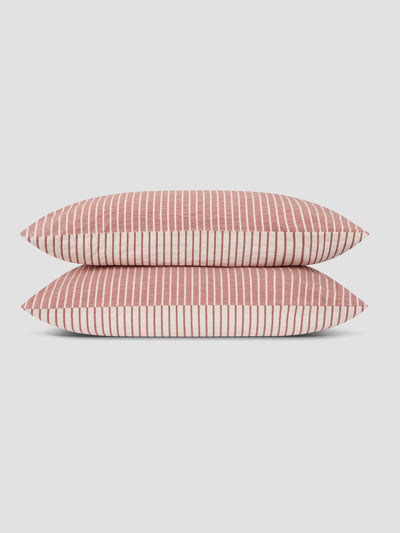 Auburn Red Textured Stripe Cotton Pillowcases (Pair)