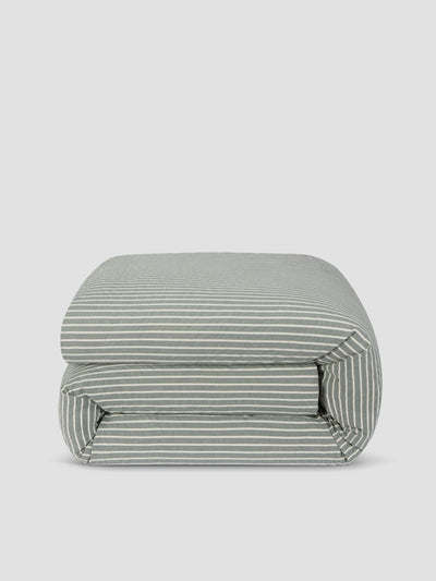 Spruce Green Textured Stripe Cotton Duvet Cover - alternate image