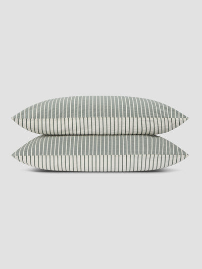 Spruce Green Textured Stripe Cotton Pillowcases (Pair)
