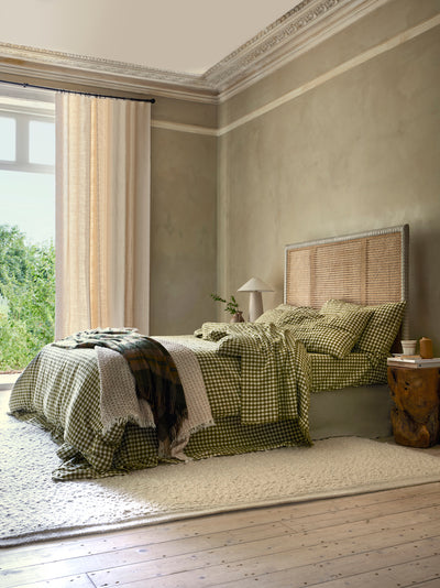Botanical Green Gingham Linen Blend Duvet Cover - alternate image