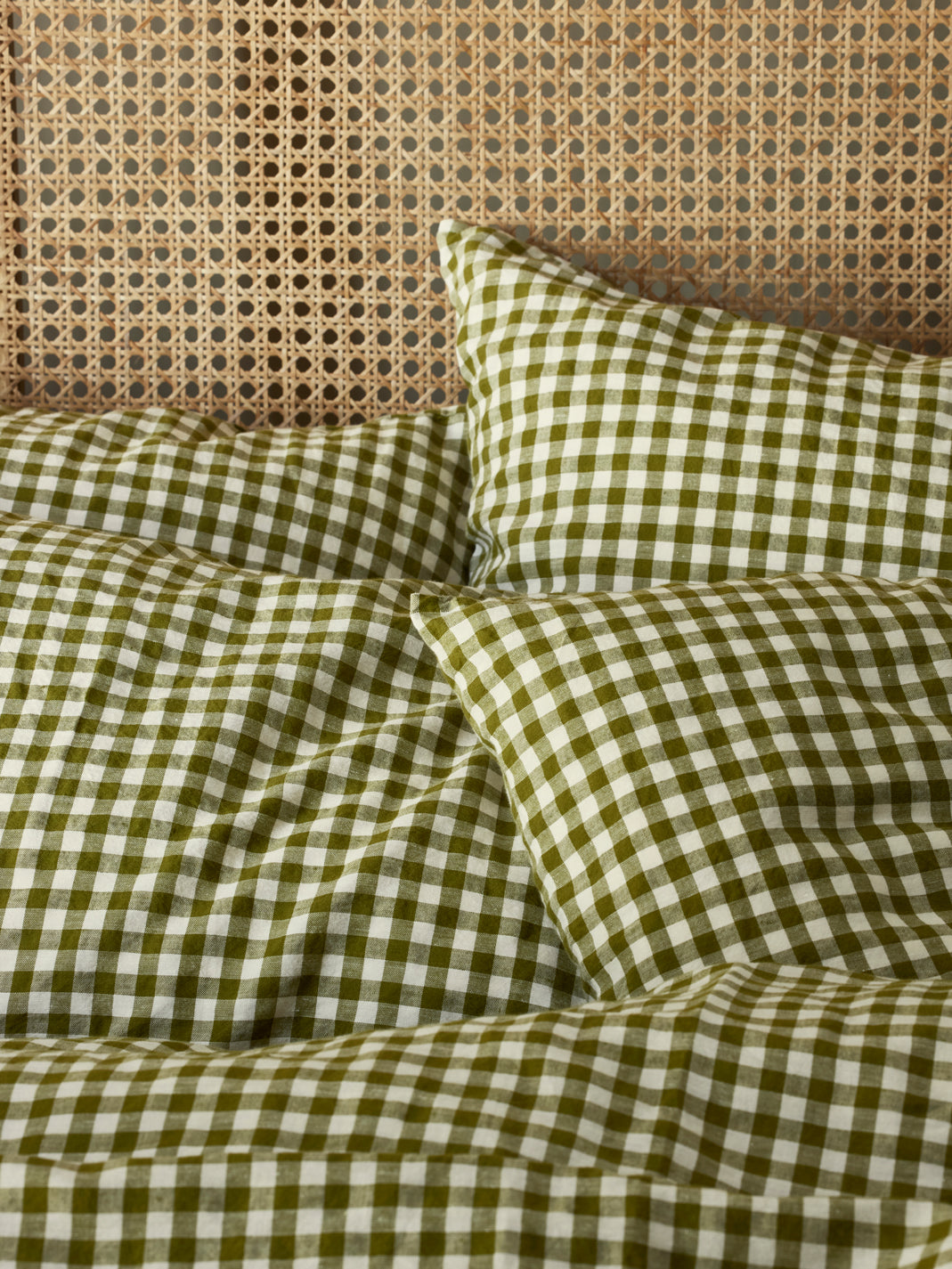 Botanical Green Gingham Linen Blend Pillowcase (Pair)