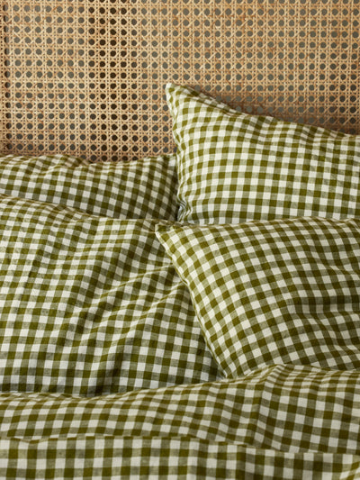 Botanical Green Gingham Linen Blend Pillowcase (Pair)