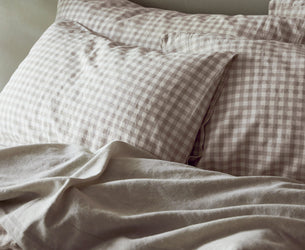 Mushroom Gingham Linen Blend Pillowcase (Pair)