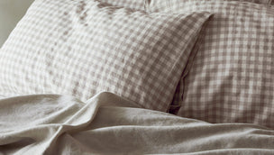 Mushroom Gingham Linen Blend Pillowcase (Pair) - Piglet in Bed US