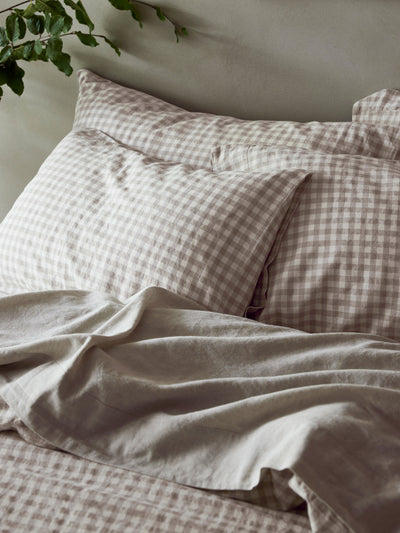 Mushroom Gingham Linen Blend Pillowcase (Pair)