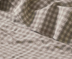 Mushroom Gingham Linen Blend Flat Sheet