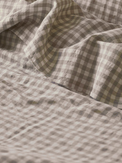 Mushroom Gingham Linen Blend Flat Sheet