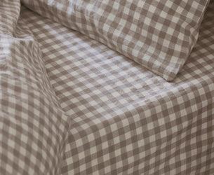 Mushroom Gingham Linen Blend Fitted Sheet