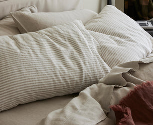 Oatmeal Stripe 100% Linen Pillowcases (Pair) - Piglet in Bed US